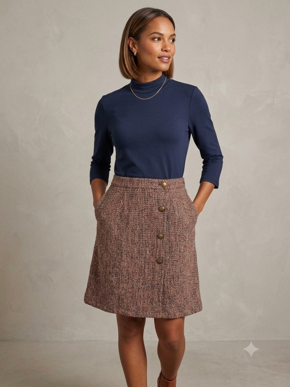 NEW Modcloth Partners in Poise Twofer Dress Navy Tweed Pockets Career Sz M